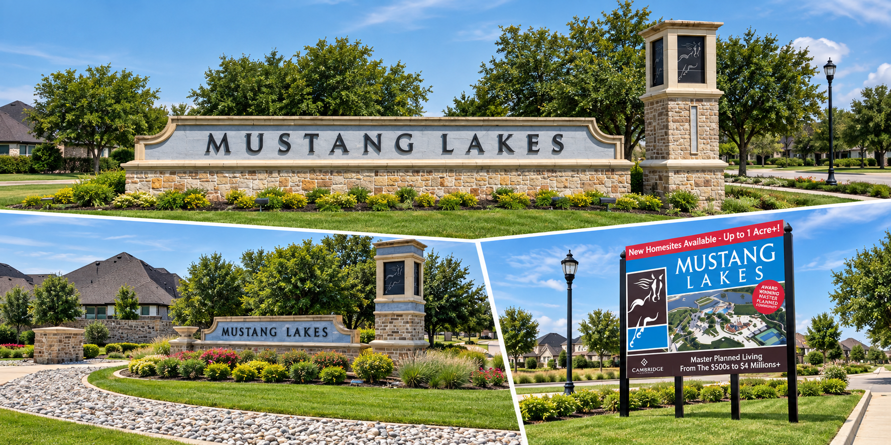 Mustang Lakes community entrance monument sign in Celina, TX